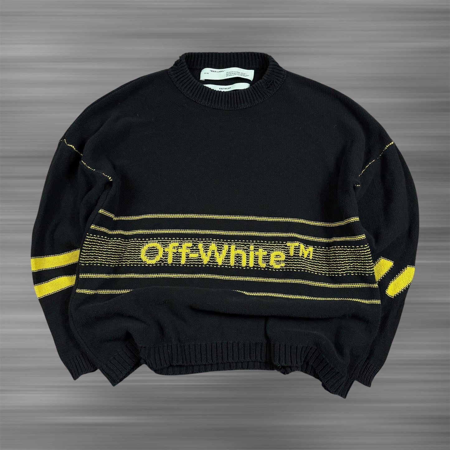 OFF-WHITE Distressed Logo Intarsia Wool Sweater