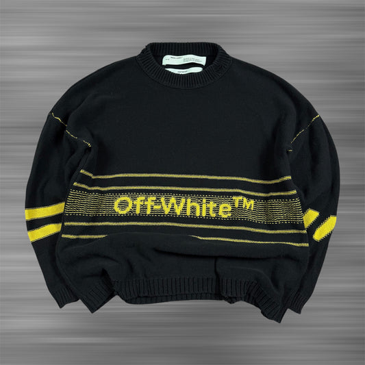 OFF-WHITE Distressed Logo Intarsia Wool Sweater