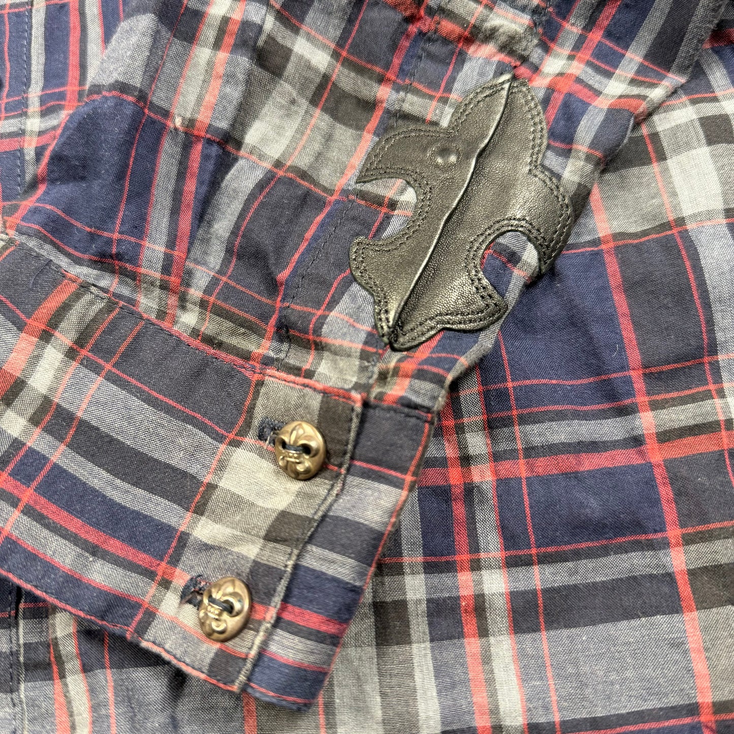 Chrome Hearts Leather Cross Patch Flannel Shirt