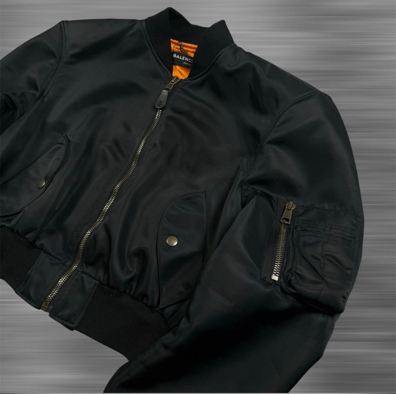 Balenciaga SS17 Runway Padded Shoulders Cropped Bomber Jacket