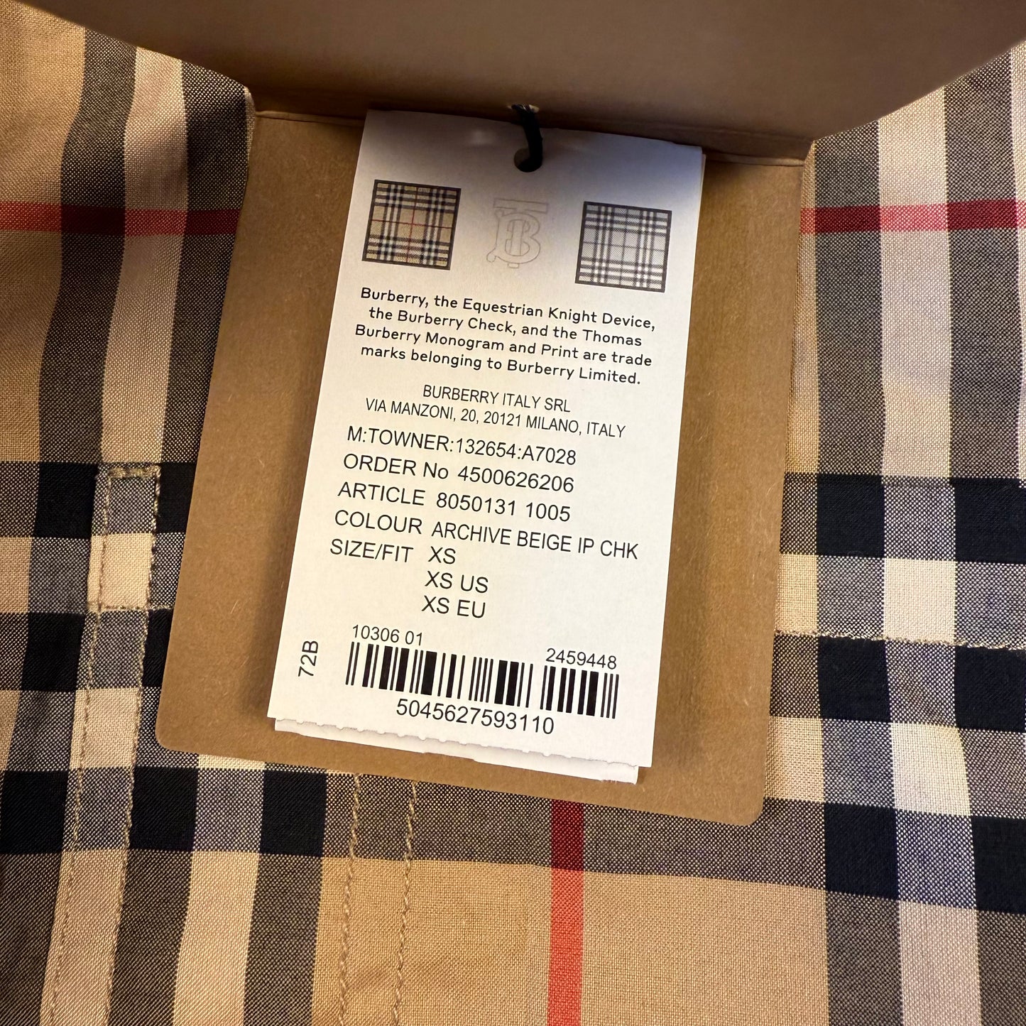 BURBERRY Long Sleeve Check Pattern Shirt