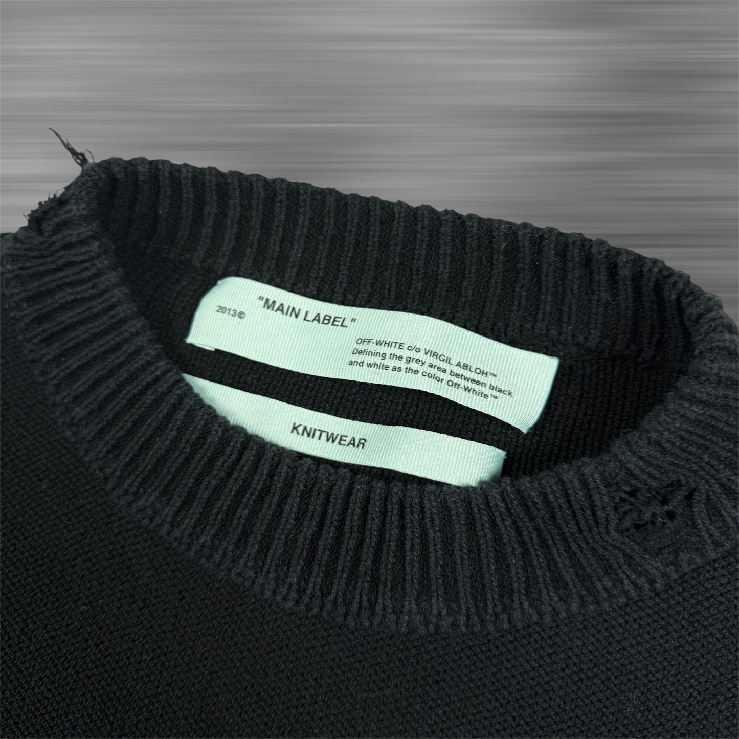 OFF-WHITE Distressed Logo Intarsia Wool Sweater