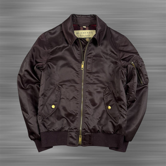 Burberry Satin Bomber Jacket with Check Undercollar