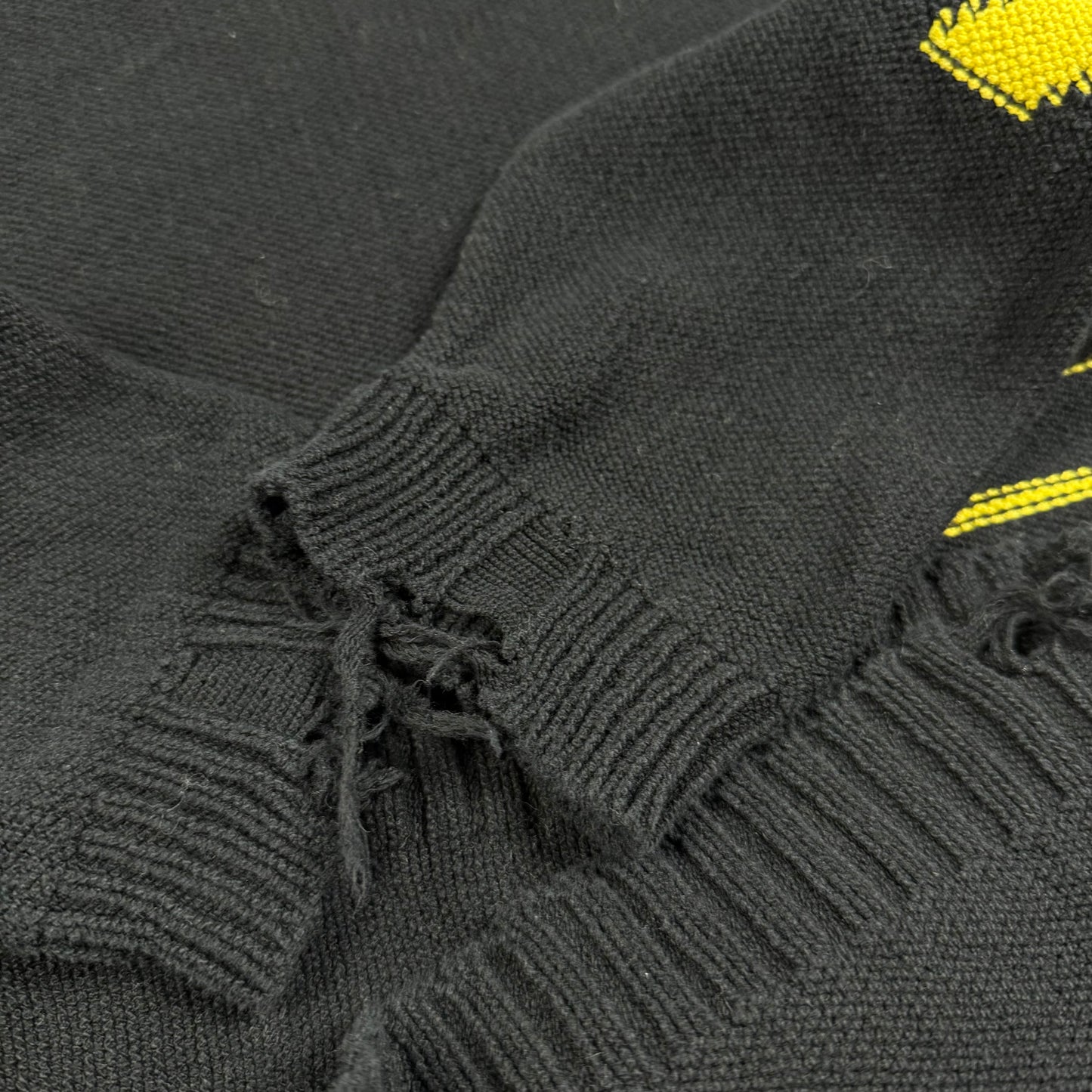 OFF-WHITE Distressed Logo Intarsia Wool Sweater