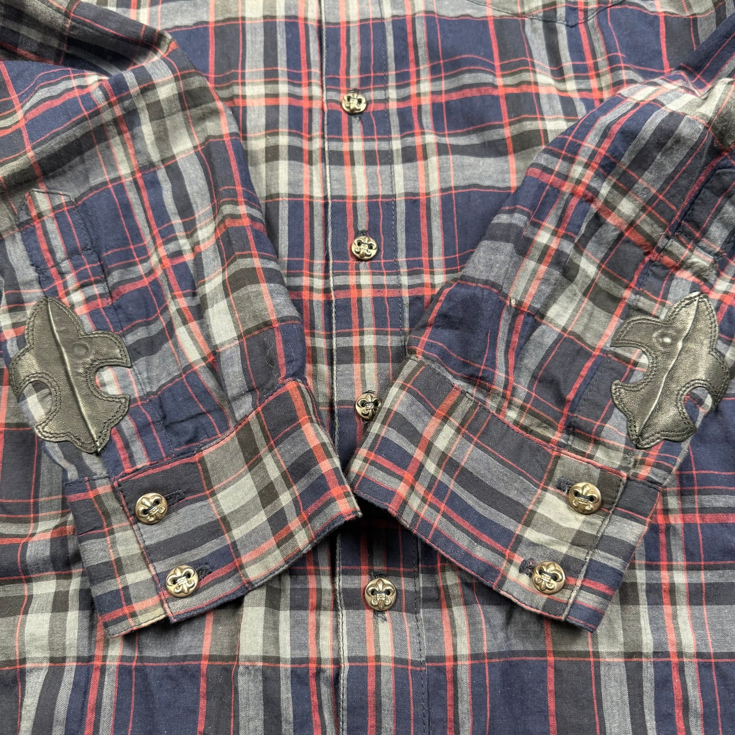 Chrome Hearts Leather Cross Patch Flannel Shirt