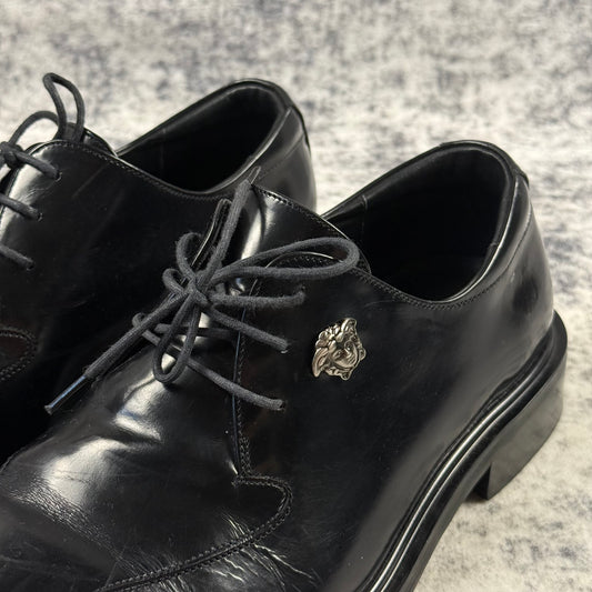 Vintage Gianni Versace Black Leather Medusa Derby Shoes