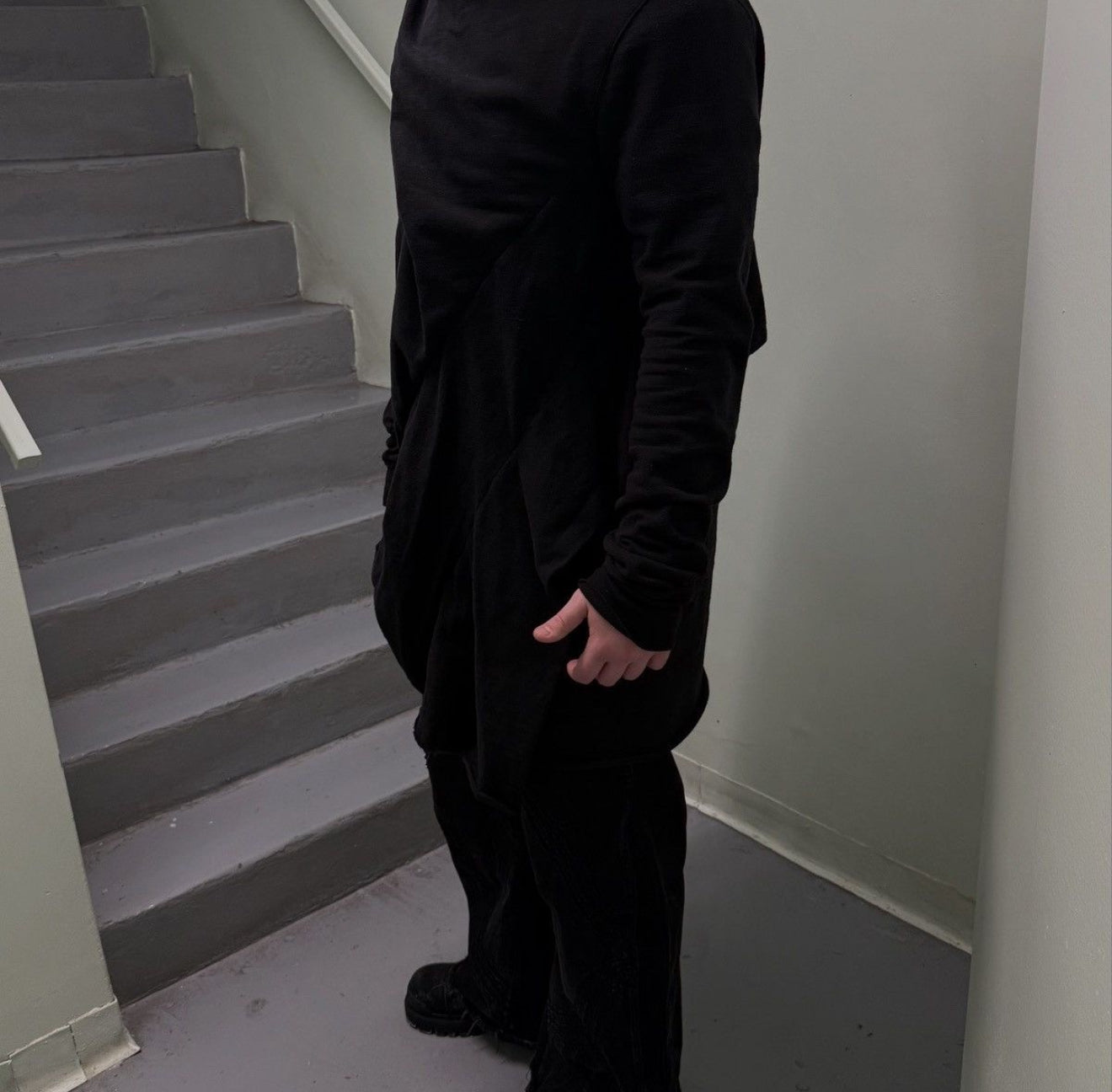 Rick Owens DRKSHDW Black Sweater Geometric Lines Layerd