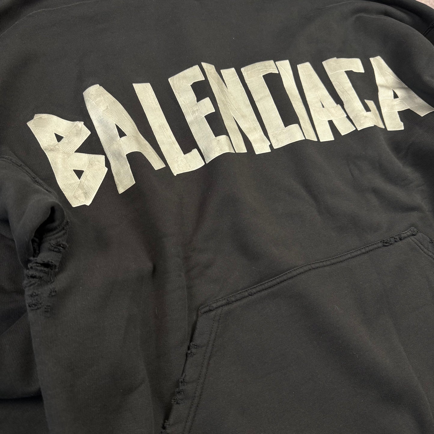 Balenciaga Tape Type Logo Distressed Hoodie