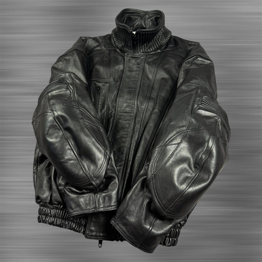 Balenciaga SS23 Leather Interlock Logo Biker Jacket