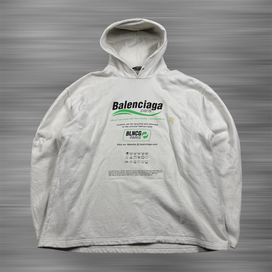 Balenciaga ‘Recycling’ White Pullover Hoodie