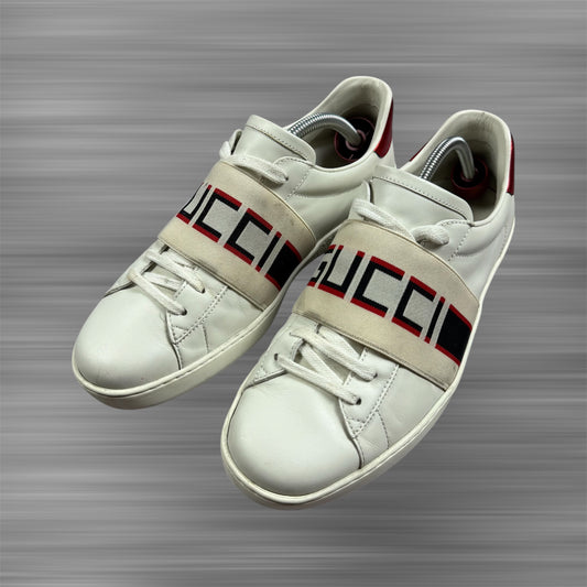 GUCCI ACE Band Logo White Leather Shoes