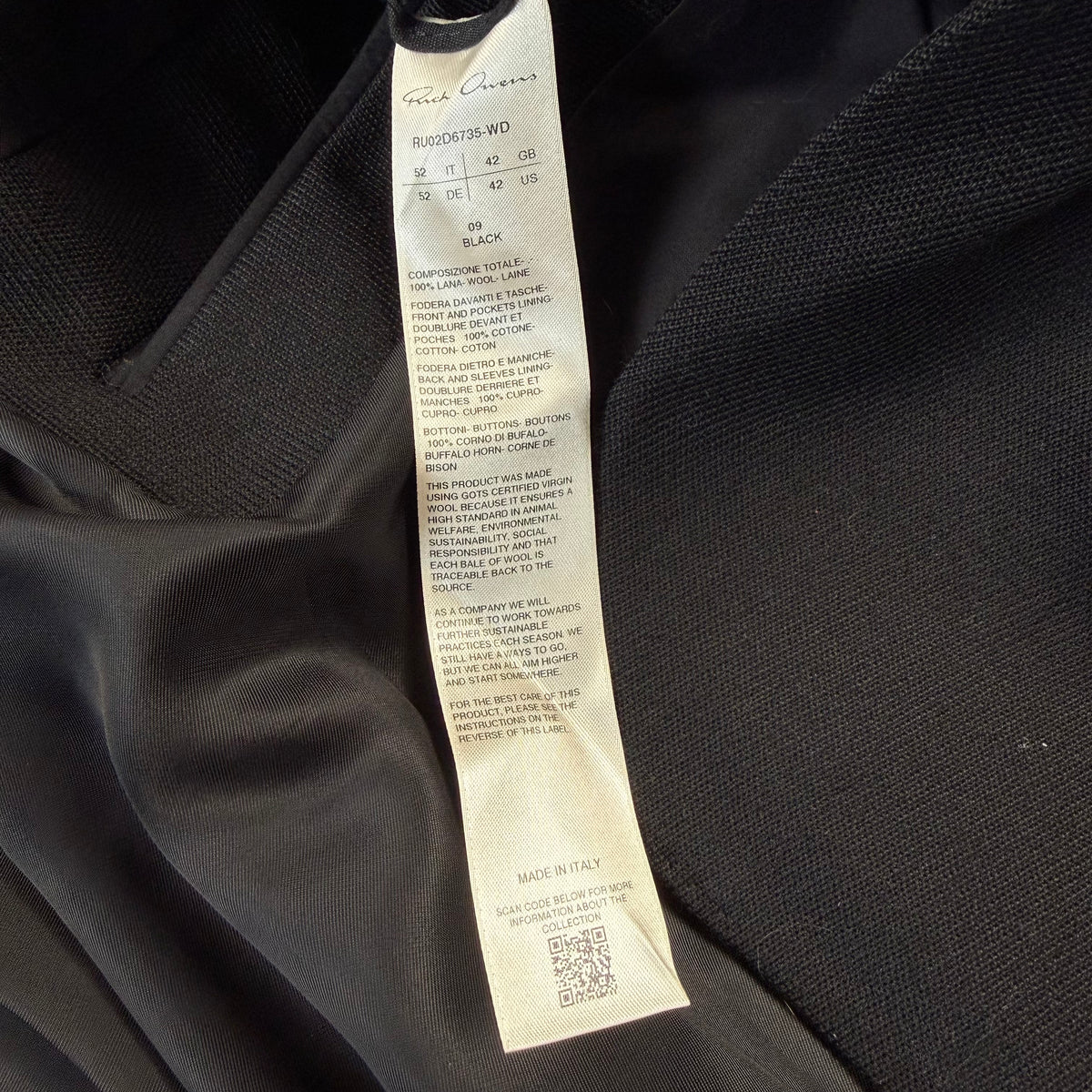 Rick Owens FW/24 Porterville Black Wool Drill Tatlin Blazer