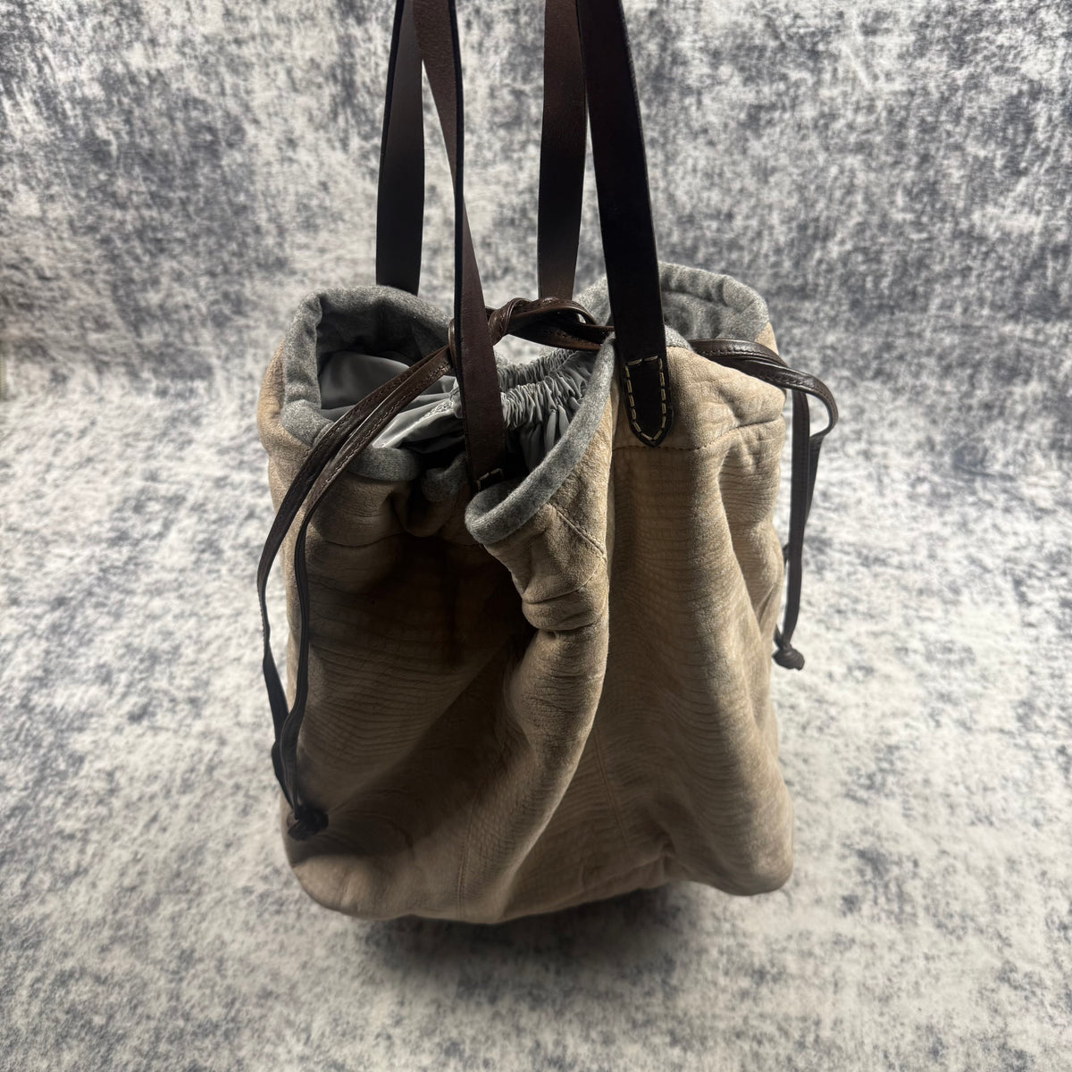 Brunello Cucinelli Beige Croc Embossed Leather Oversized Tote Bag