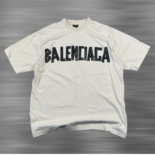 Balenciaga Tape Distressed White T-Shirt