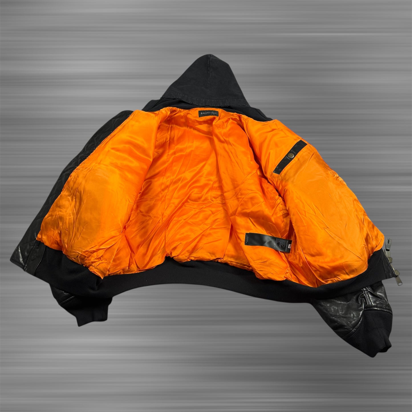 Balenciaga AW22 Leather MA-1 Oversized Hooded Bomber Jacket