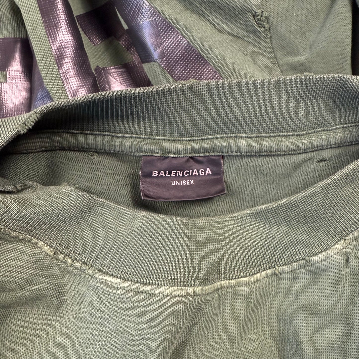 Balenciaga Tape Distressed Green T-Shirt
