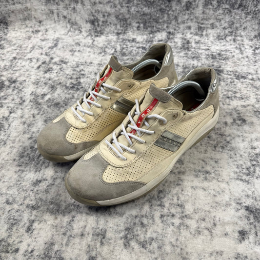 Vintage 2000s Prada Sport Cream & Grey Leather Sneakers
