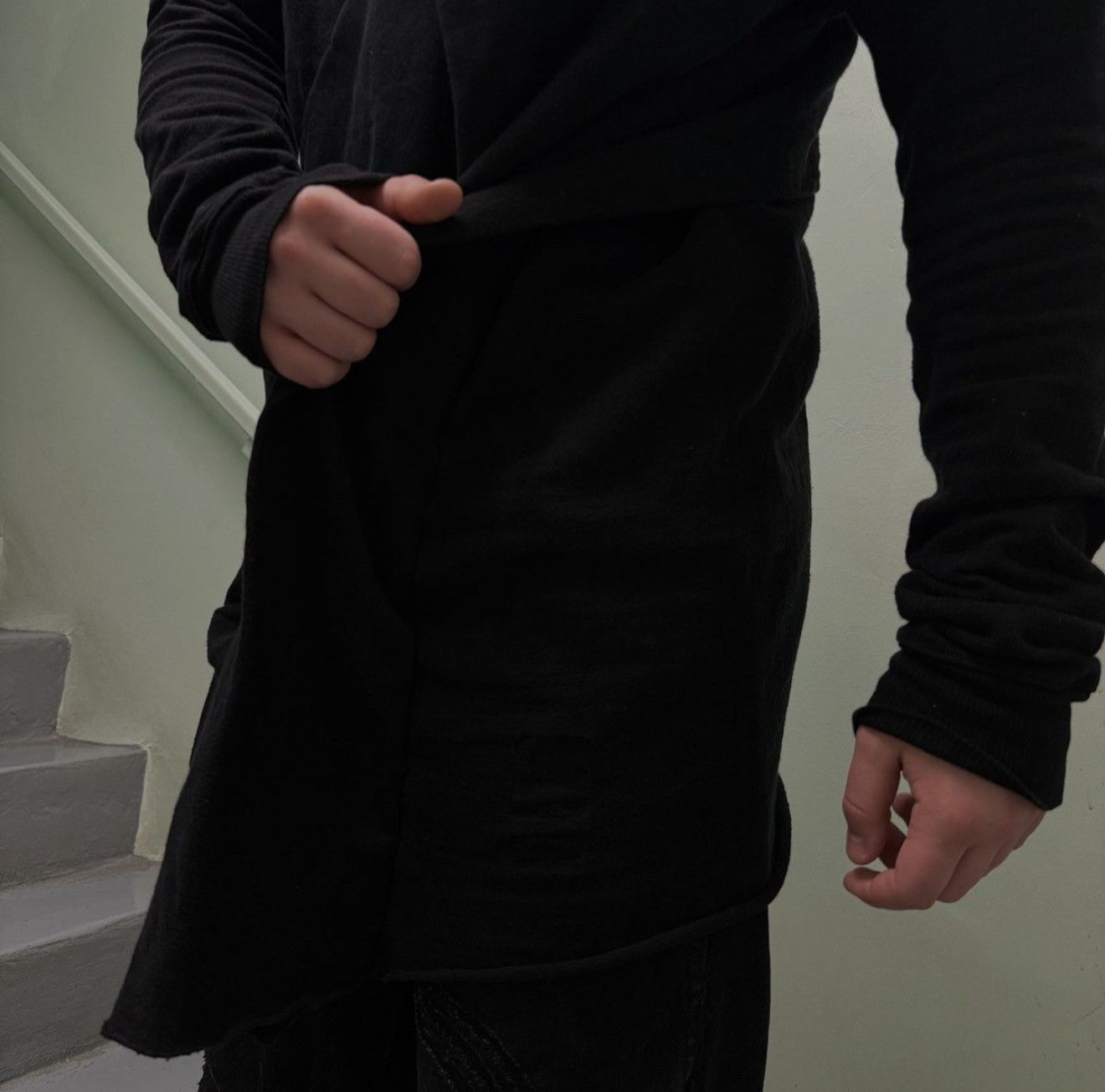 Rick Owens DRKSHDW Black Sweater Geometric Lines Layerd