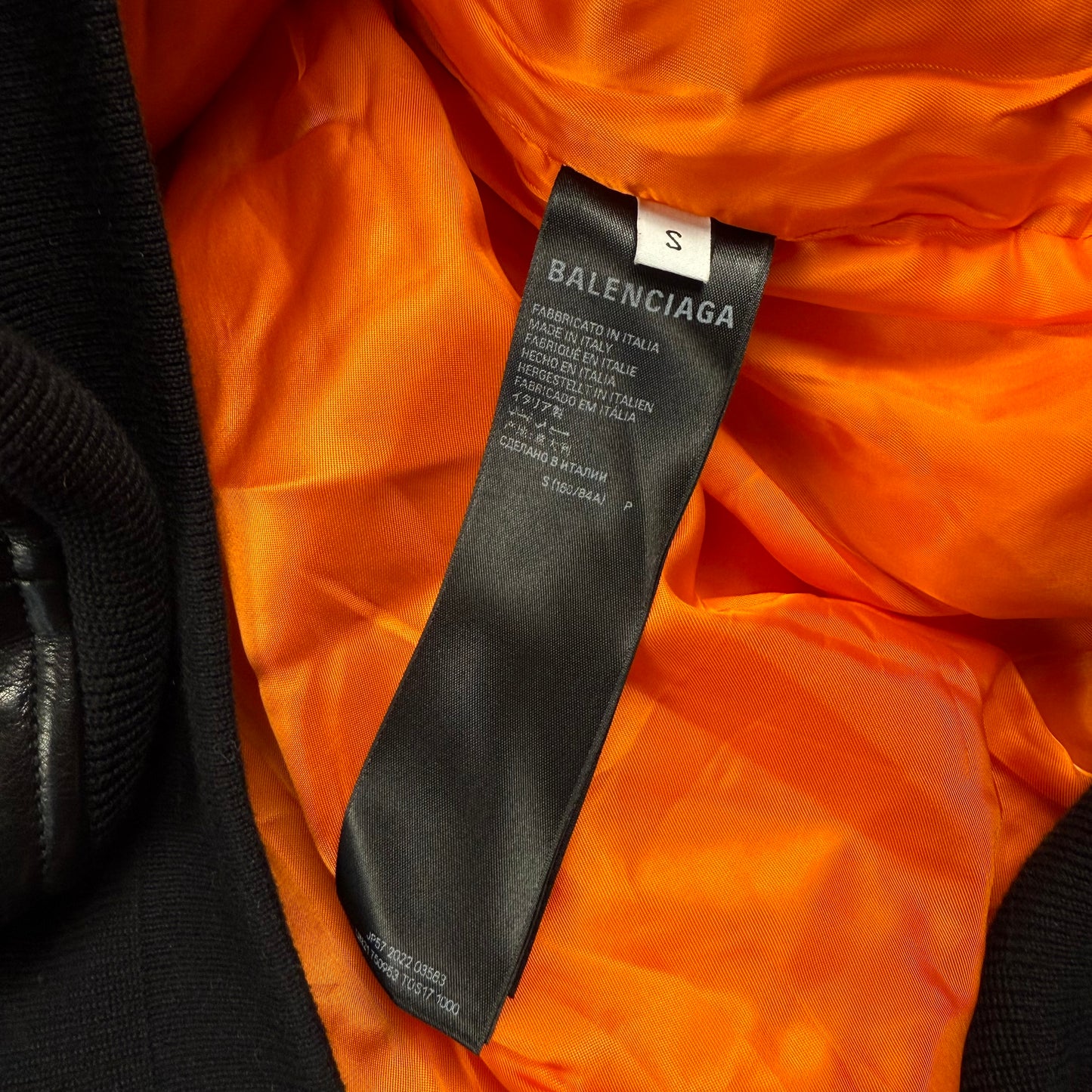 Balenciaga AW22 Leather MA-1 Oversized Hooded Bomber Jacket