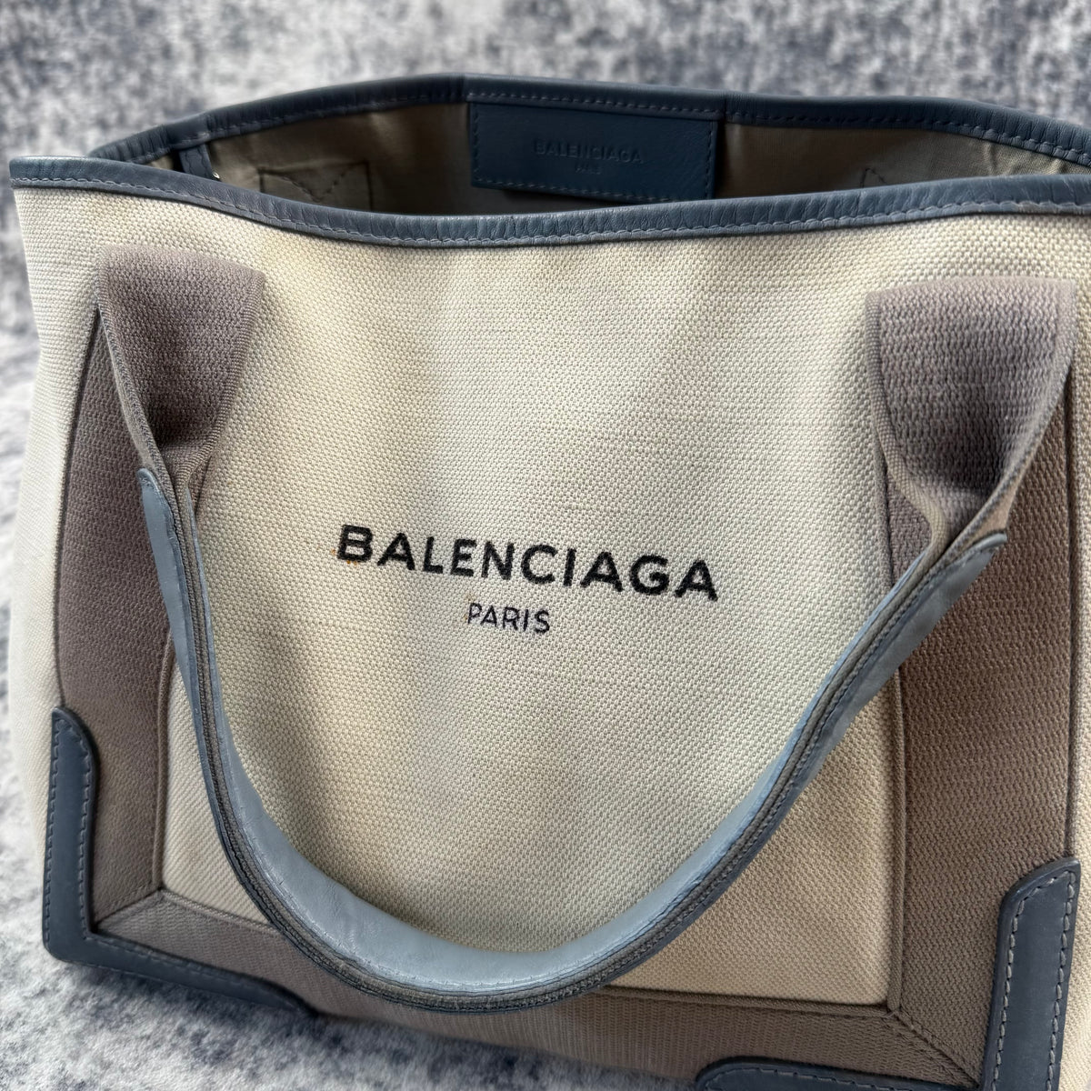 Balenciaga Navy Cabas Small Canvas Tote Bag