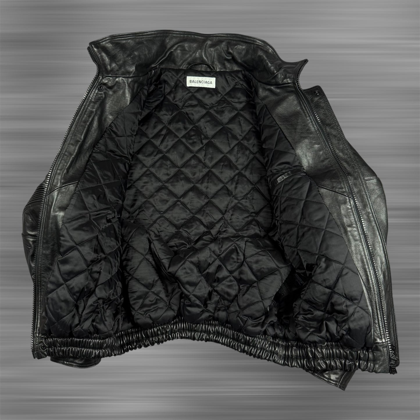 Balenciaga SS23 Leather Interlock Logo Biker Jacket