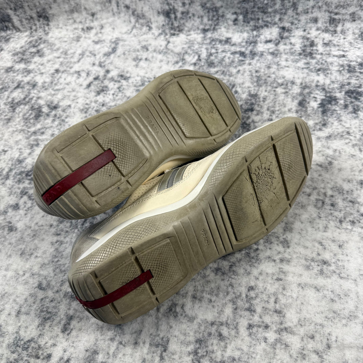 Vintage 2000s Prada Sport Cream & Grey Leather Sneakers