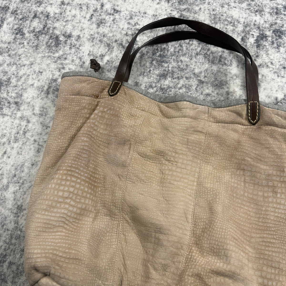 Brunello Cucinelli Beige Croc Embossed Leather Oversized Tote Bag