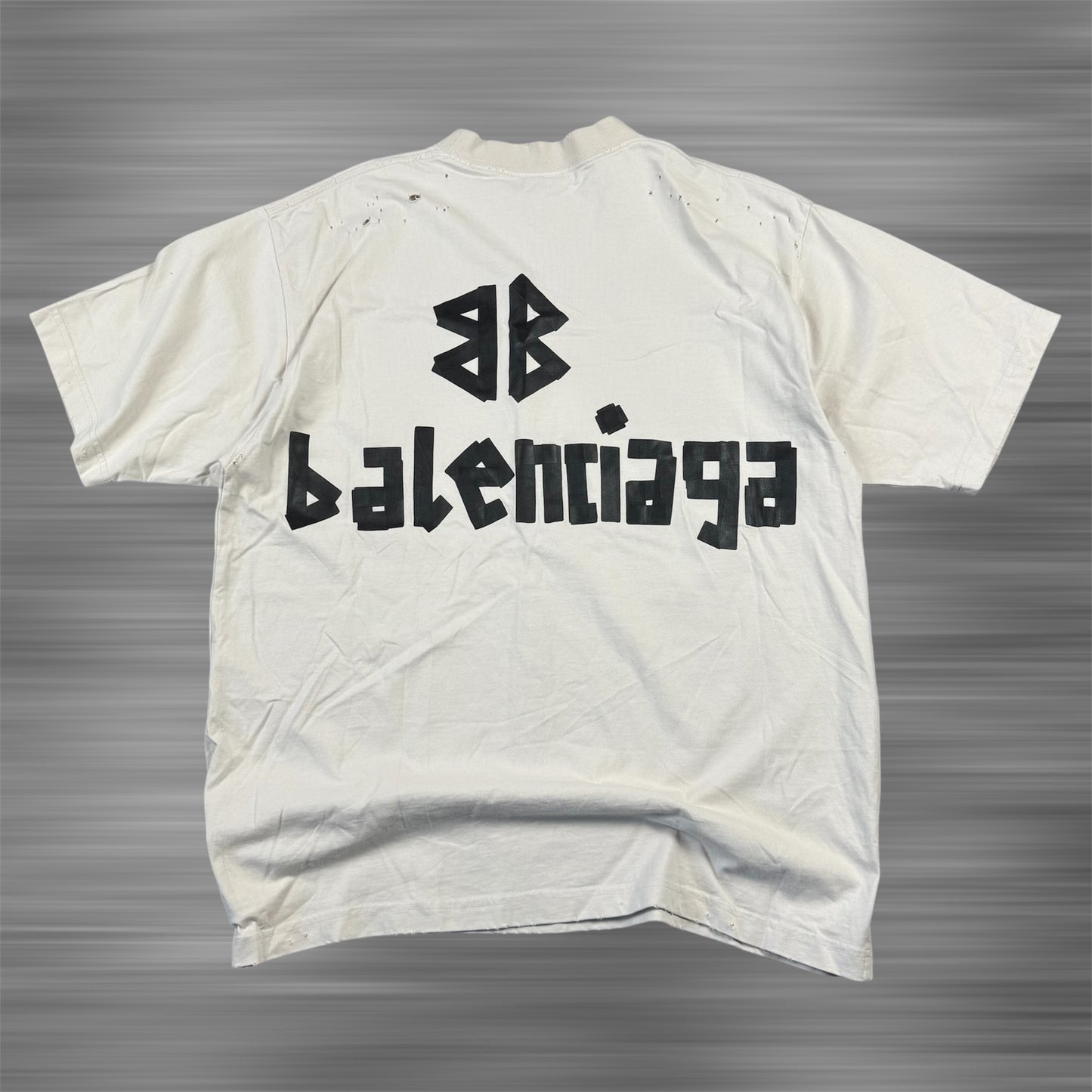 Balenciaga Tape Distressed White T-Shirt