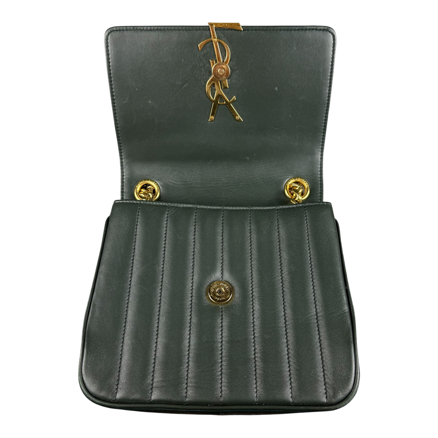 SAINT LAURENT 2018 Small Lambskin Vicky Chain ‘Green’ Crossbody Bag
