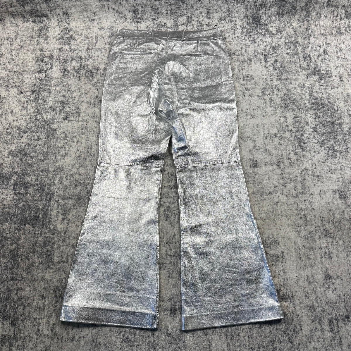 Gucci Metallic Silver Lambskin Leather Flared Pants