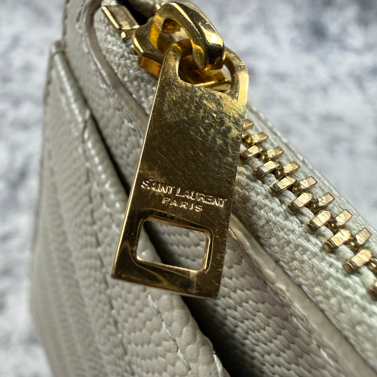 Saint Laurent YSL Cassandre Chevron Quilted Leather Zip Pouch