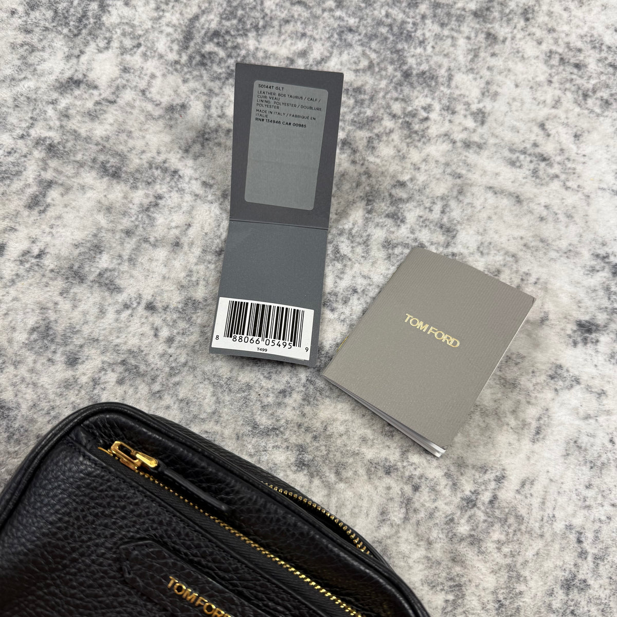 Tom Ford Black Grained Leather Cosmetic Bag