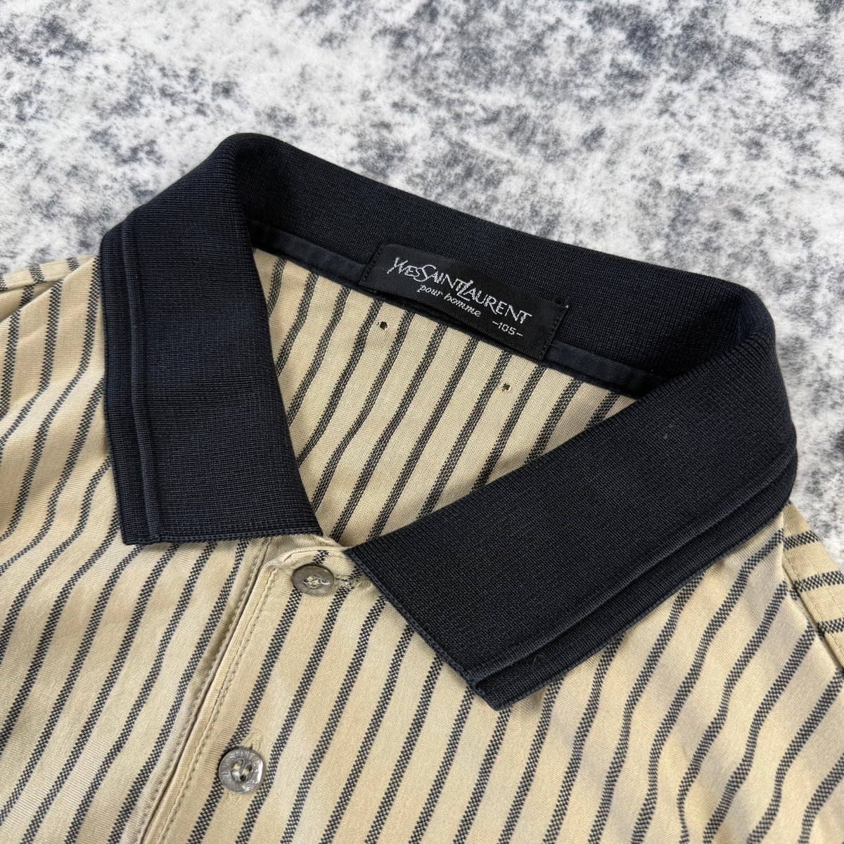 Vintage Yves Saint Laurent Pour Homme Striped Long Sleeve Polo