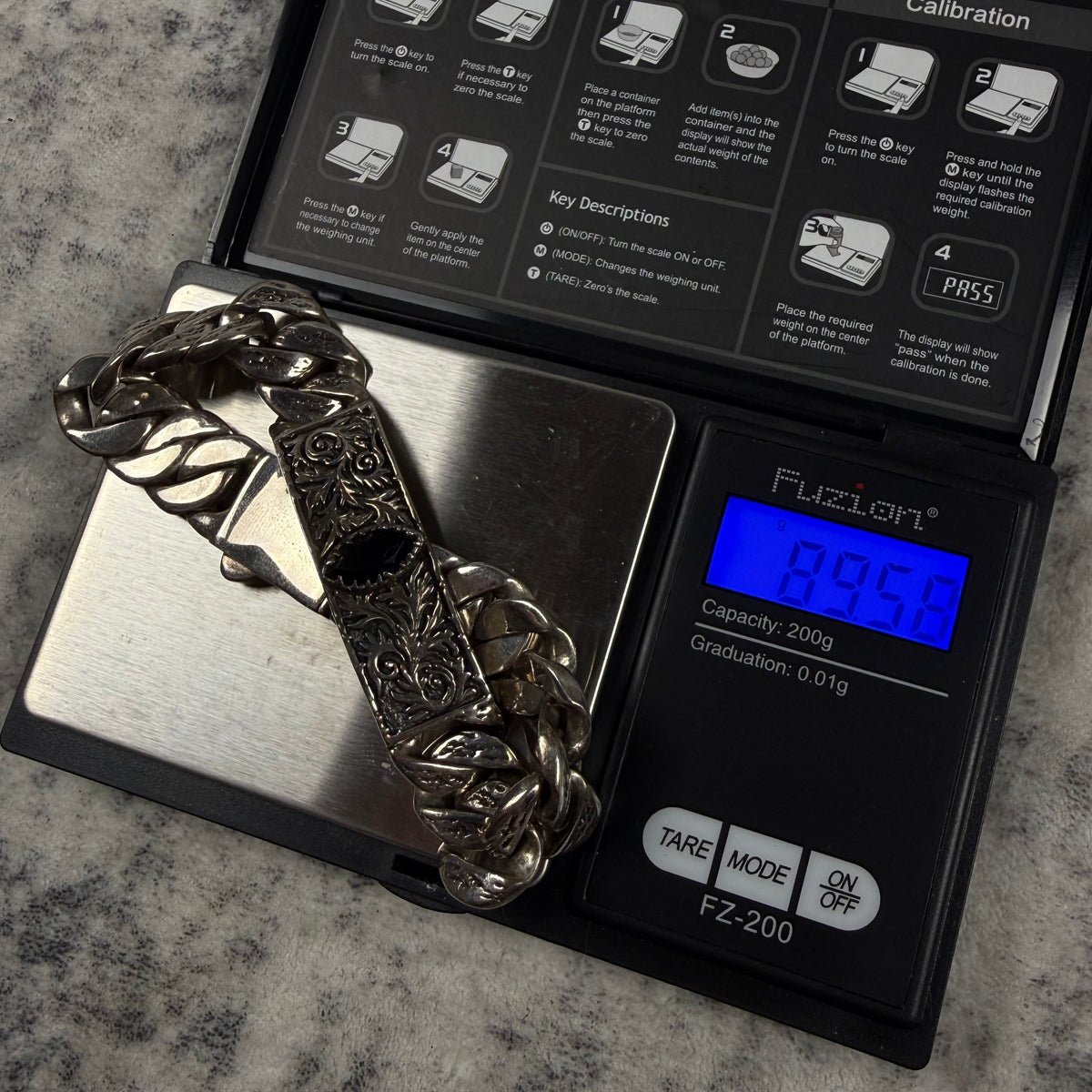 Clocks + Colours 925 Sterling Silver Black Stone Cuban Link Bracelet