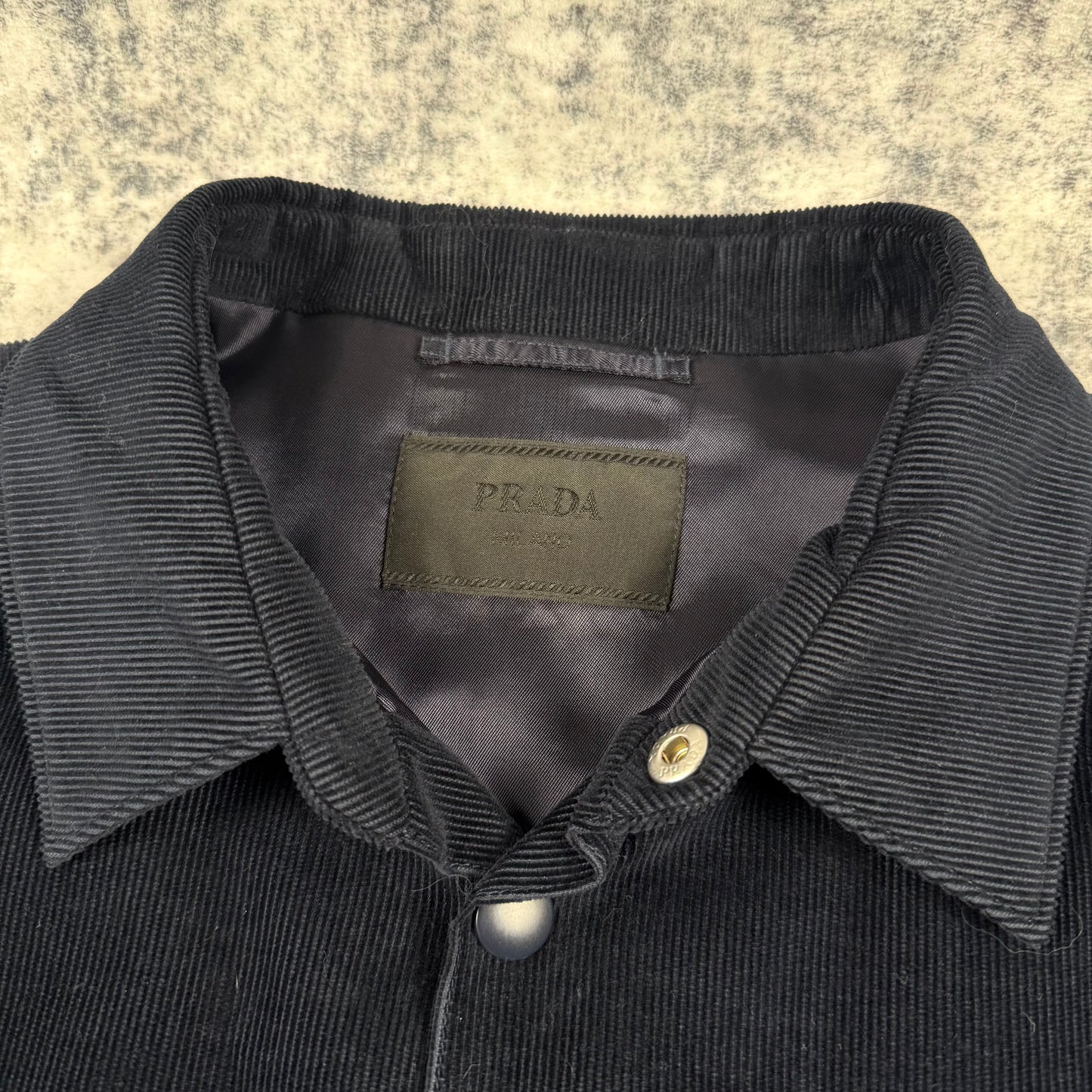 Prada Corduroy Logo Snap Button Up ‘Navy’ Shirt Jacket