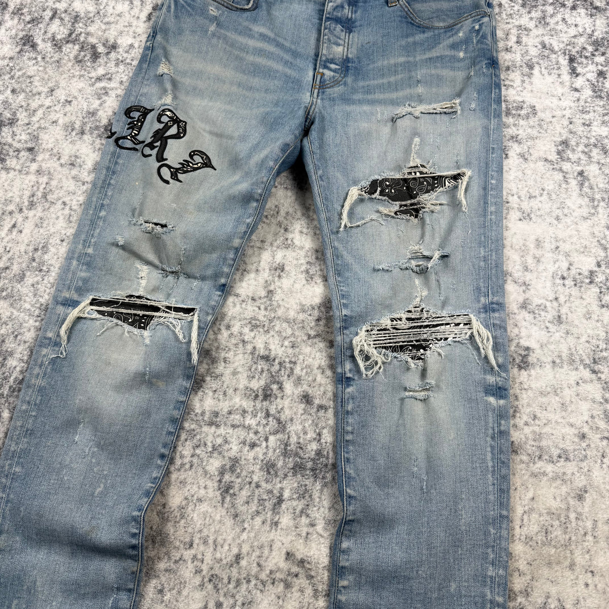 Amiri Old English Logo ‘Clay/Indigo’ Jeans