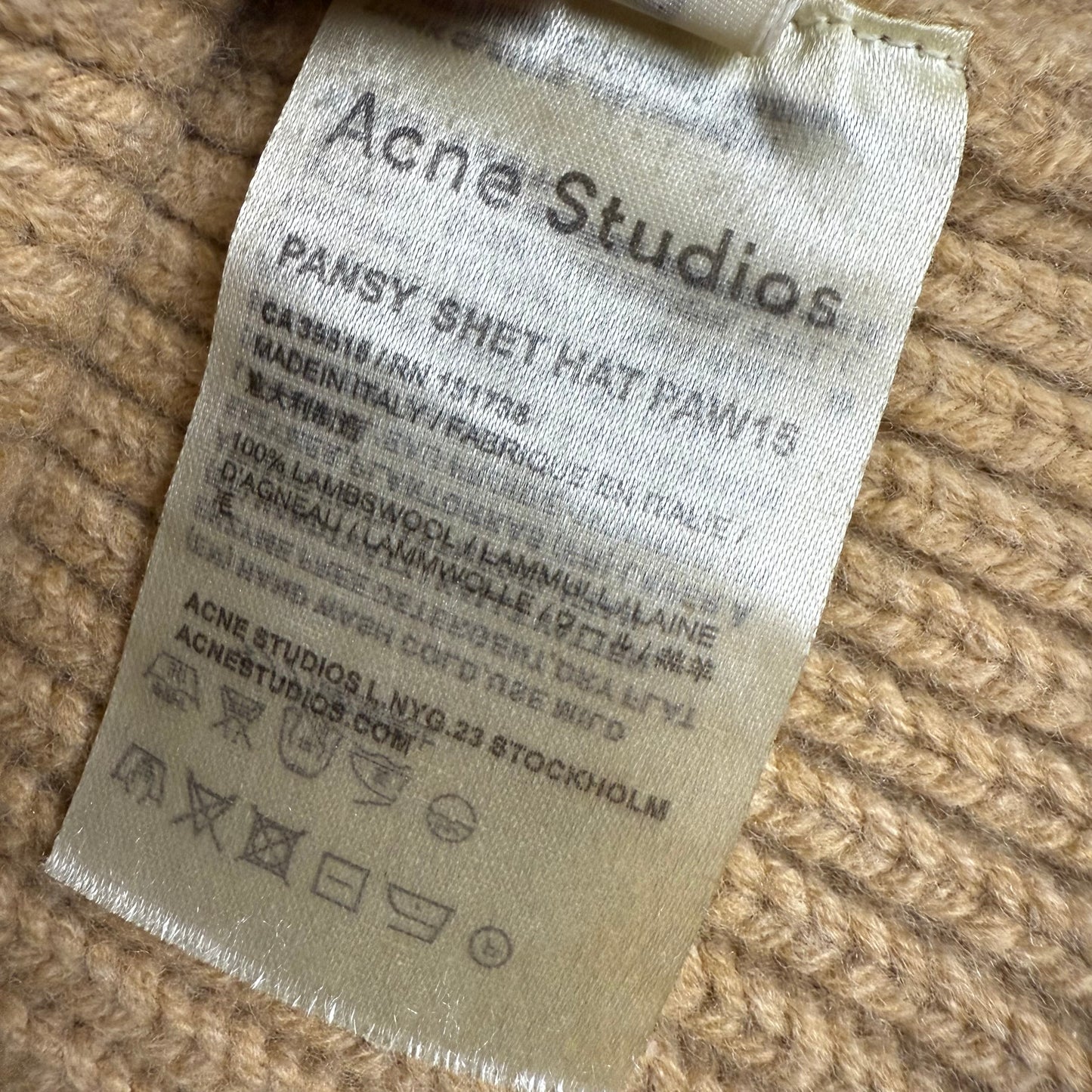 Acne Studios Face Patch Ribbed Beanie Camel