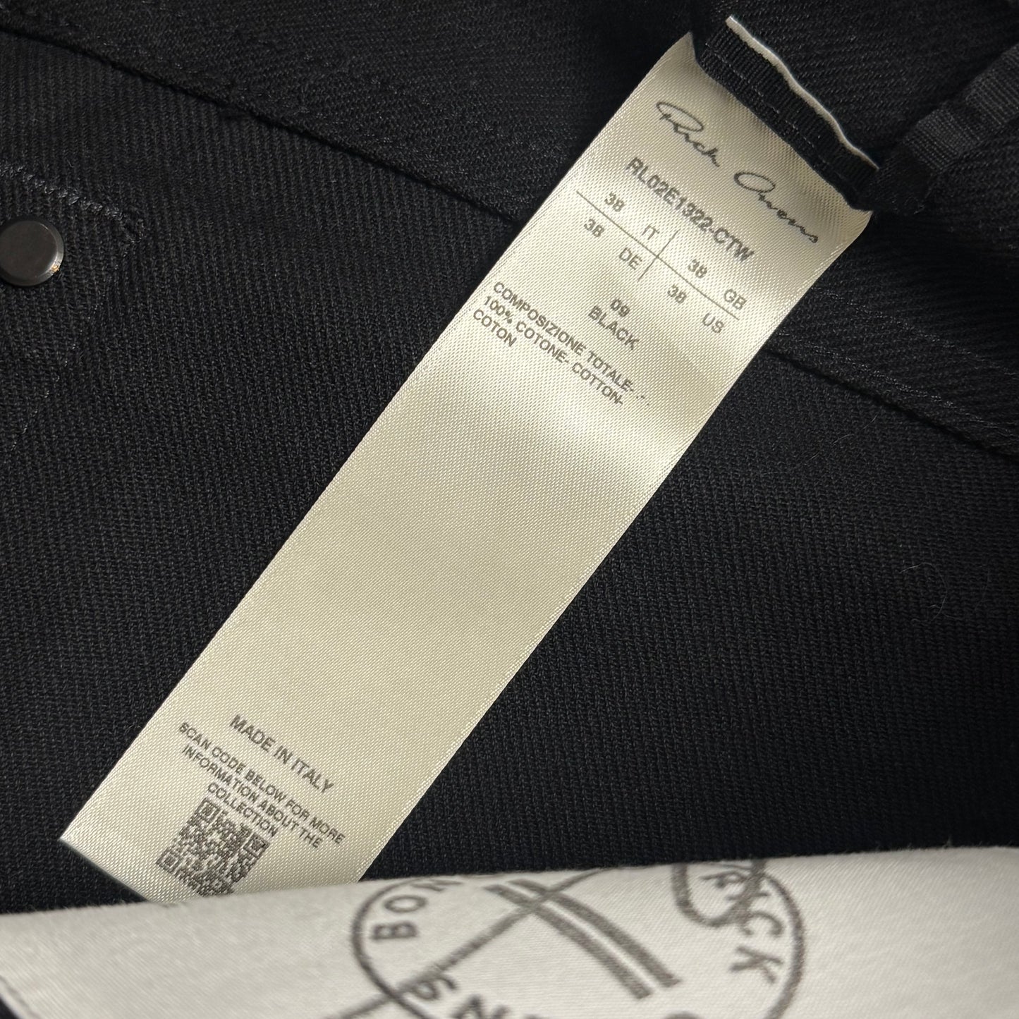 Rick Owens Bonotto 5 Pocket Jeans Black Cotton Twill