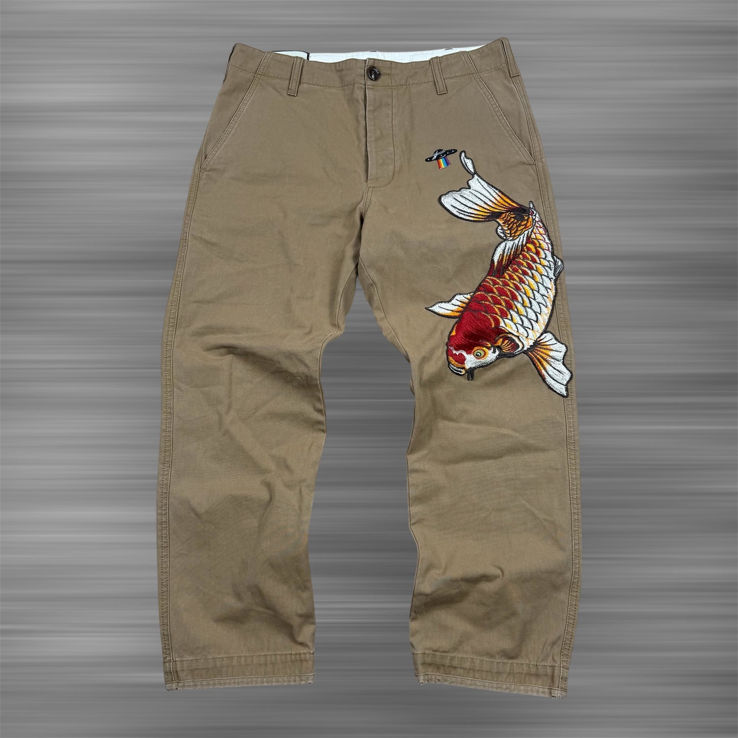 Gucci SS18 Appliqué Embroidered Koi Fish Chino Trousers