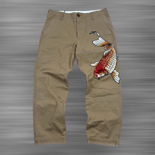 Gucci SS18 Appliqué Embroidered Koi Fish Chino Trousers