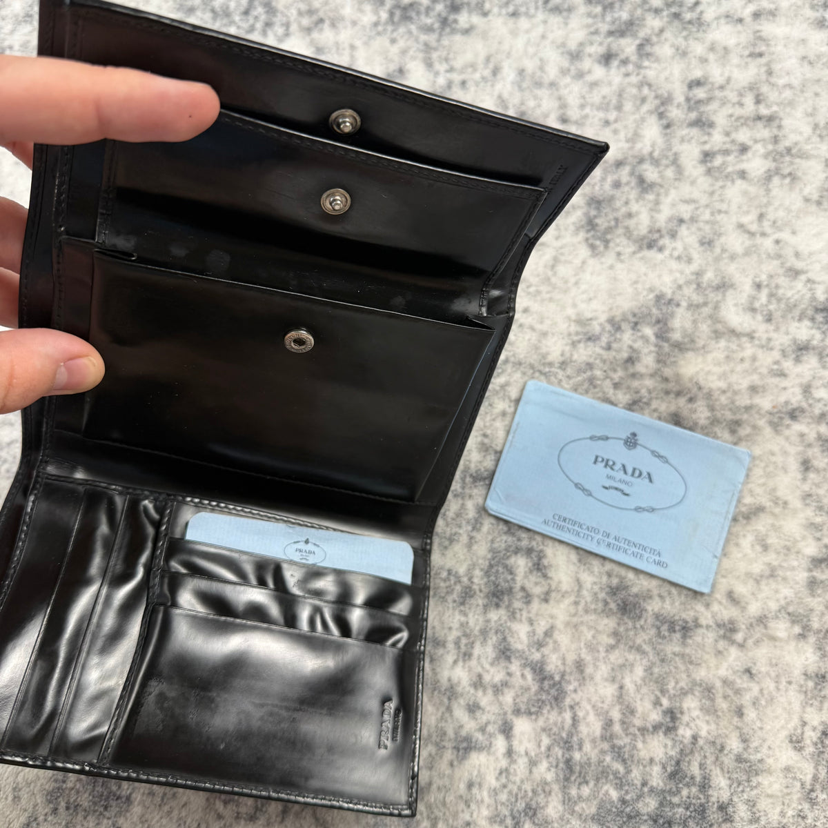 Vintage 1997 Prada Black Spazzolato Leather Wallet