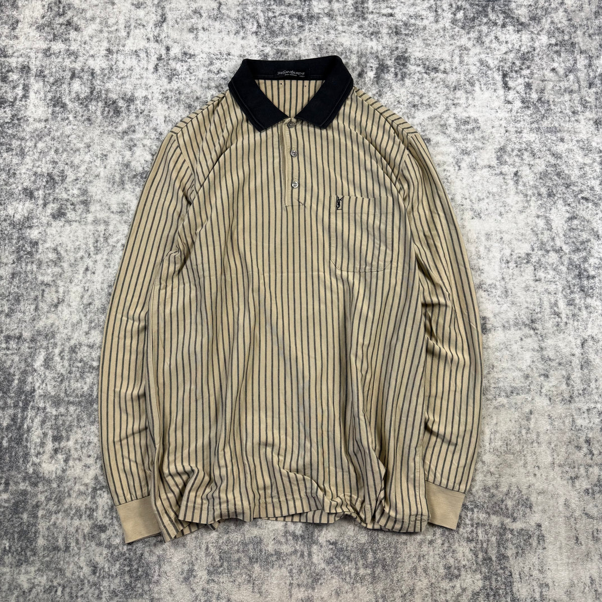 Vintage Yves Saint Laurent Pour Homme Striped Long Sleeve Polo