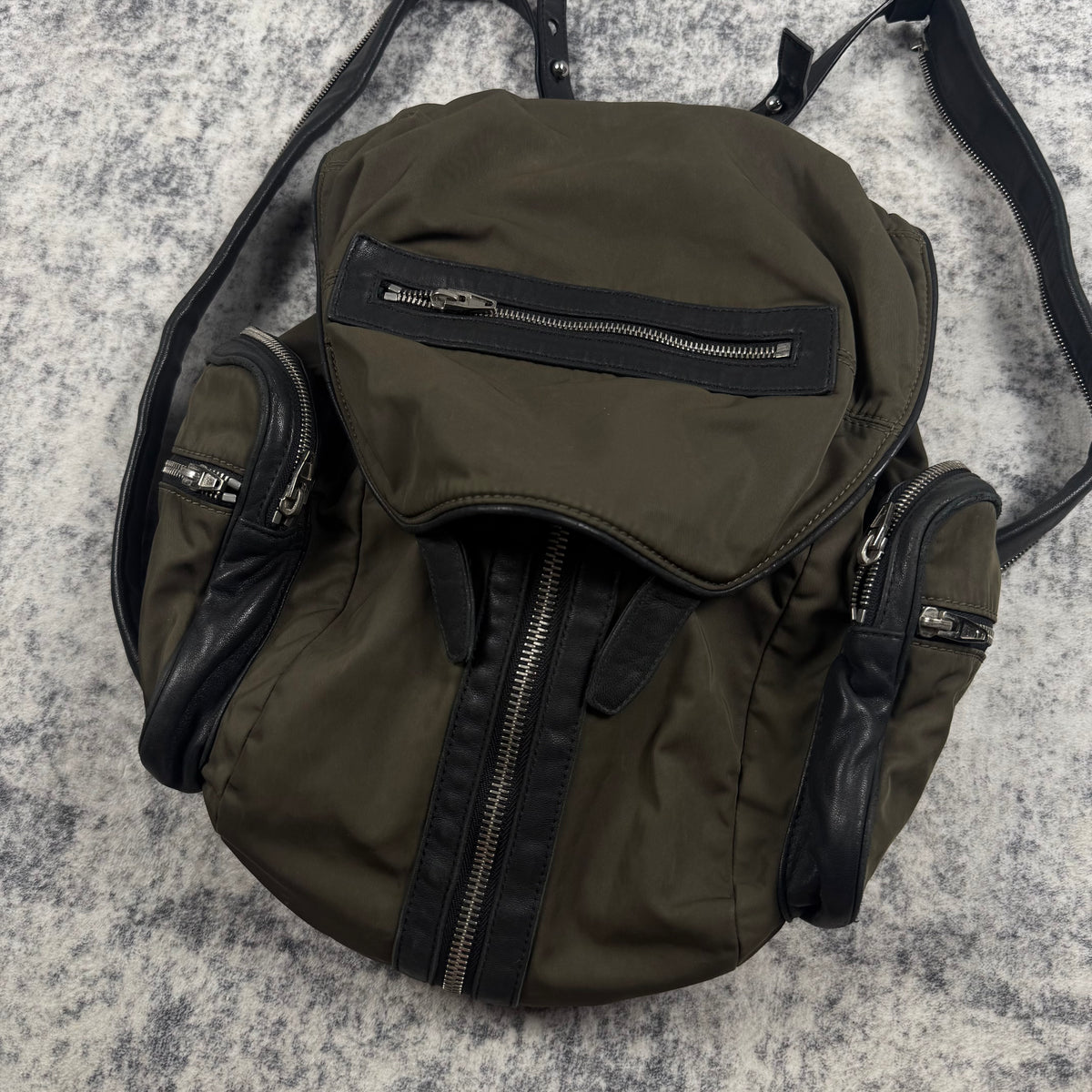 Alexander Wang Olive Green Nylon Leather Multi-Zip Backpack