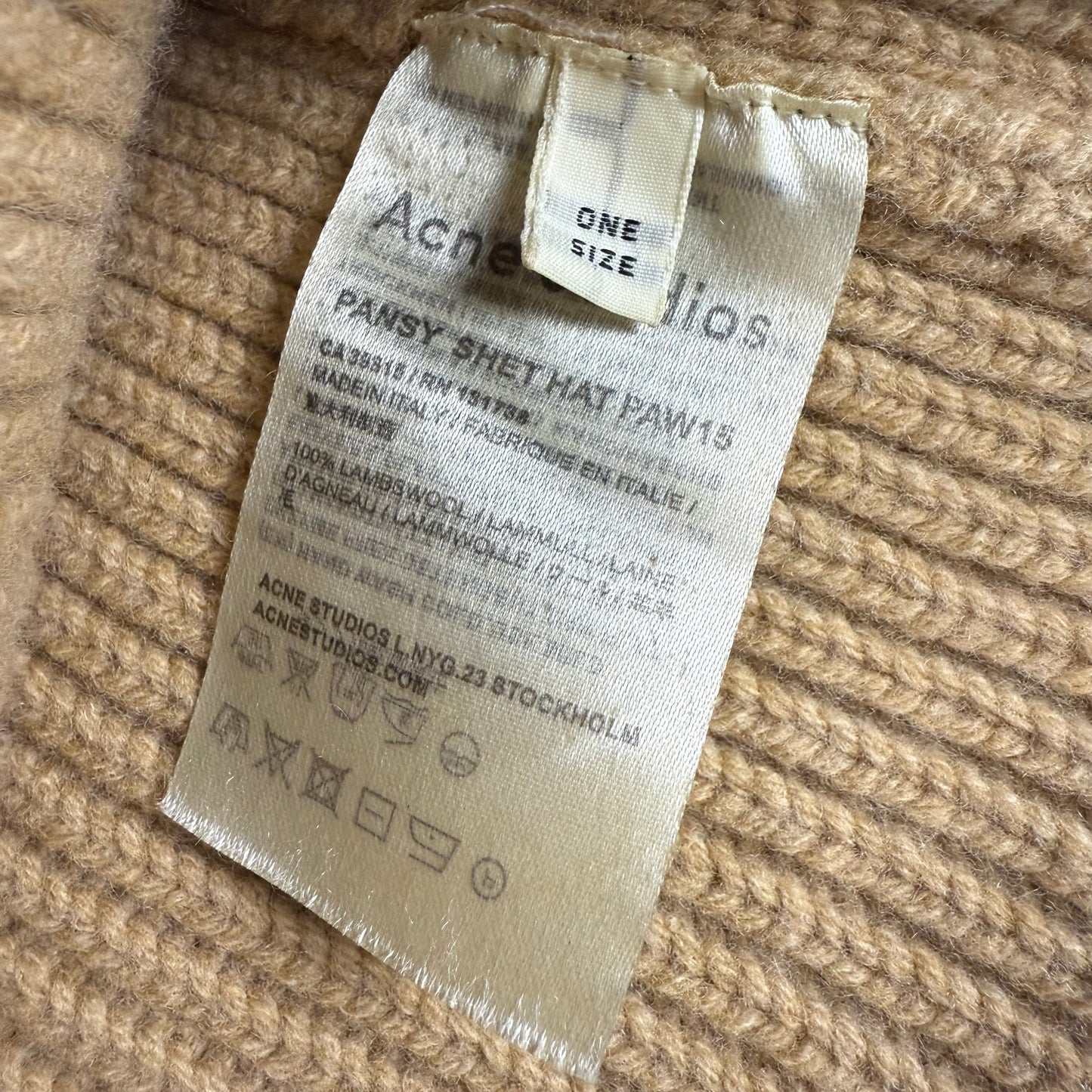 Acne Studios Face Patch Ribbed Beanie Camel