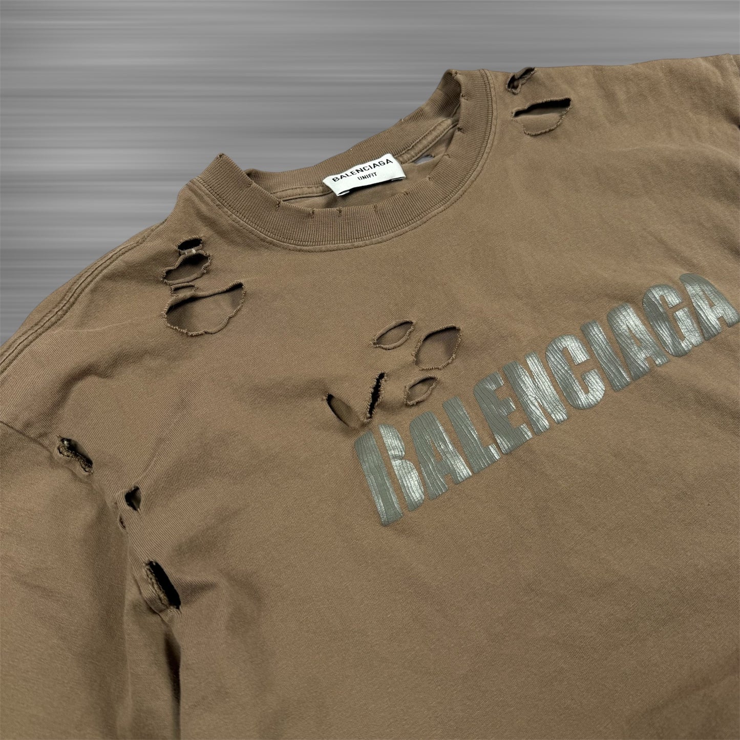 Balenciaga Distressed Logo Print ‘Brown’ T-Shirt