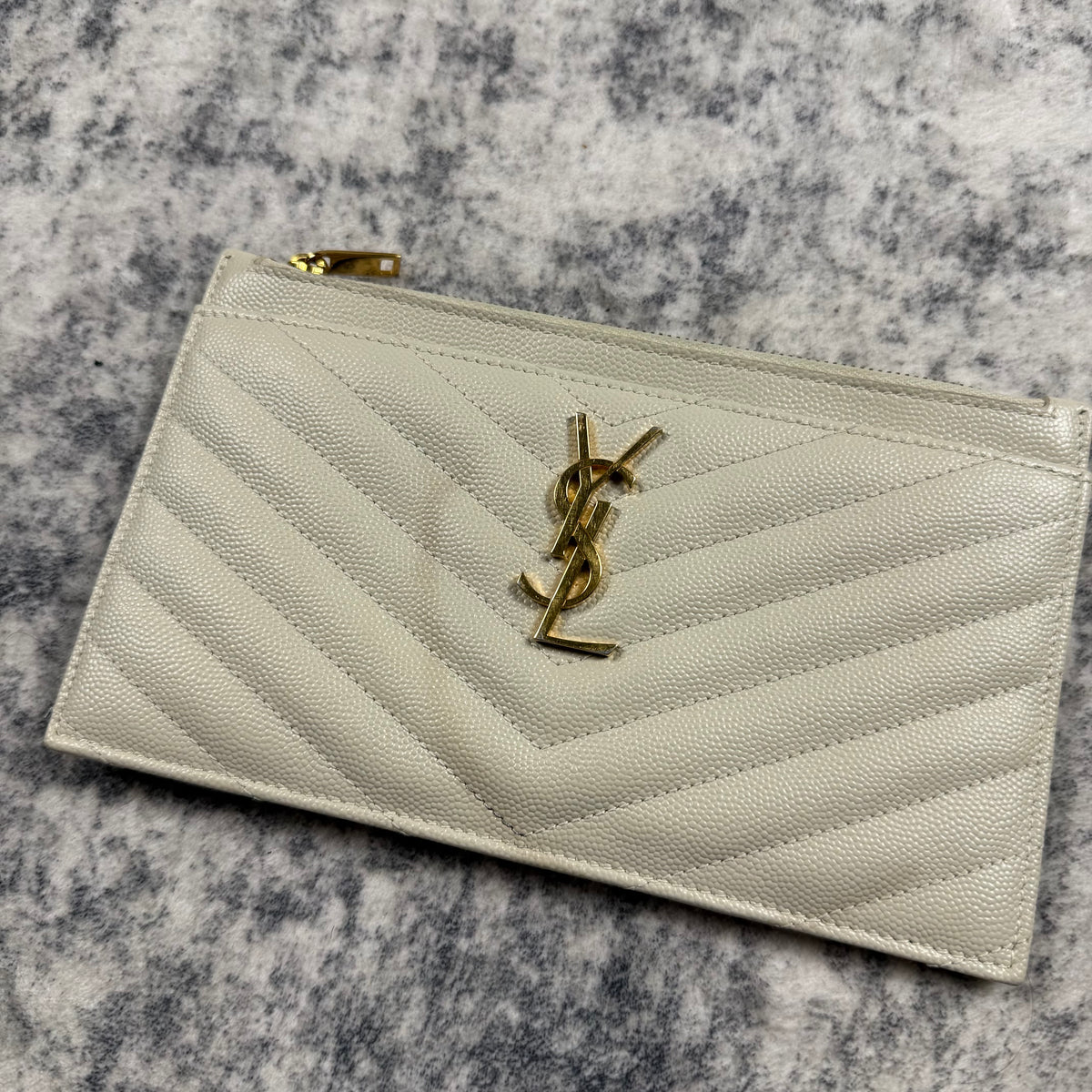 Saint Laurent YSL Cassandre Chevron Quilted Leather Zip Pouch