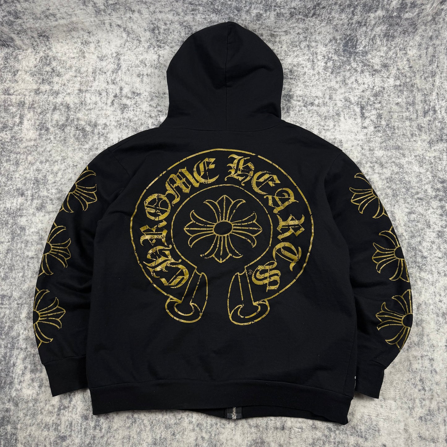 Chrome Hearts Vintage Gold Horseshoe Cross ‘Black’ Zip Up Hoodie
