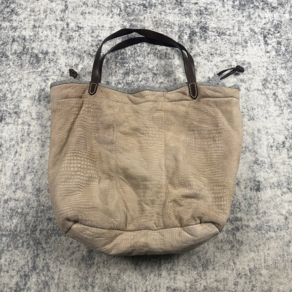 Brunello Cucinelli Beige Croc Embossed Leather Oversized Tote Bag