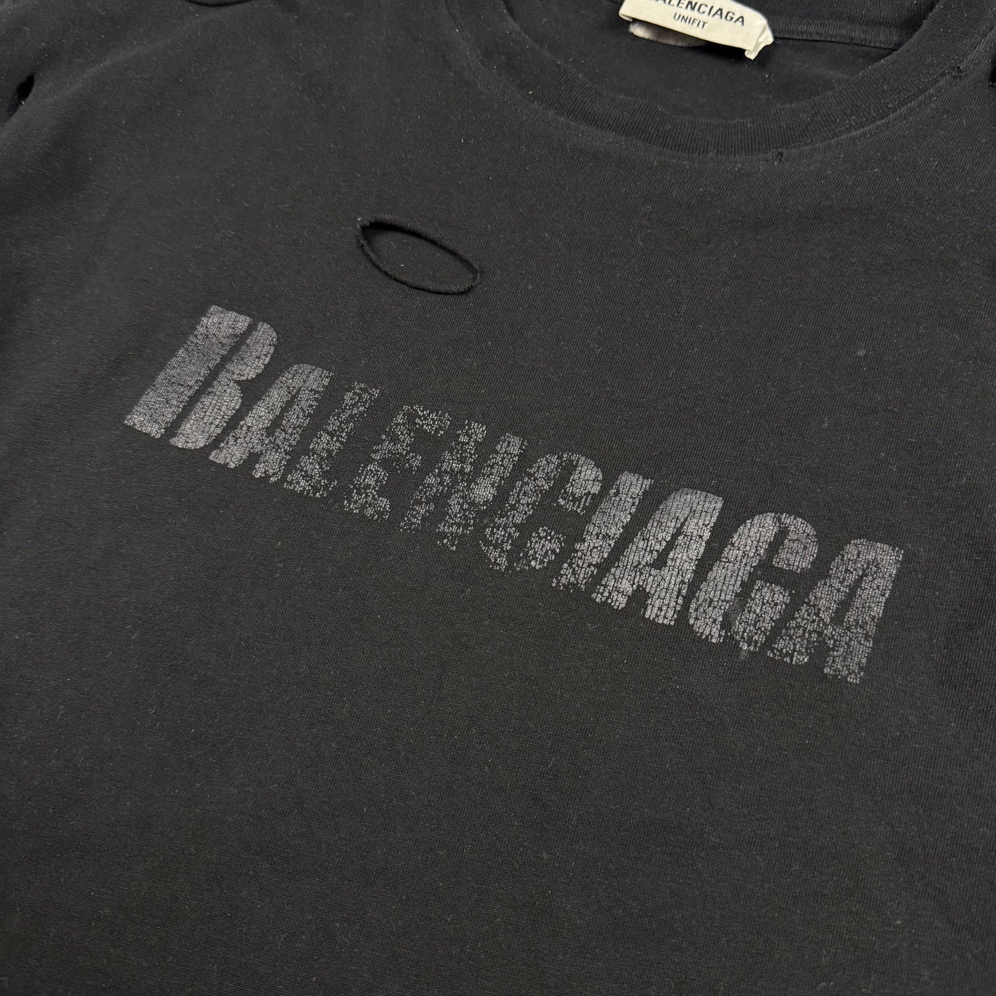 Balenciaga Distressed Logo Print ‘Black’ T-Shirt