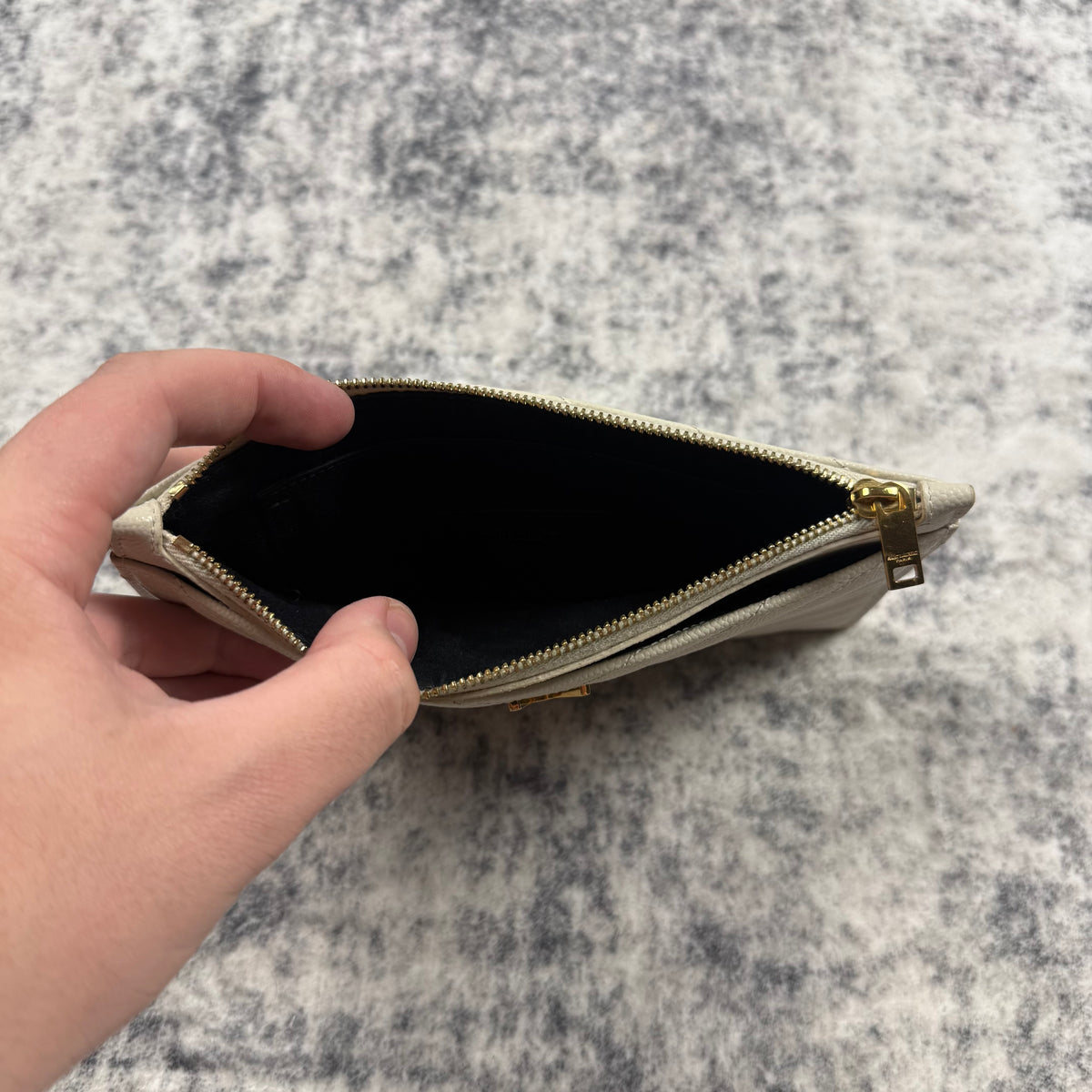 Saint Laurent YSL Cassandre Chevron Quilted Leather Zip Pouch